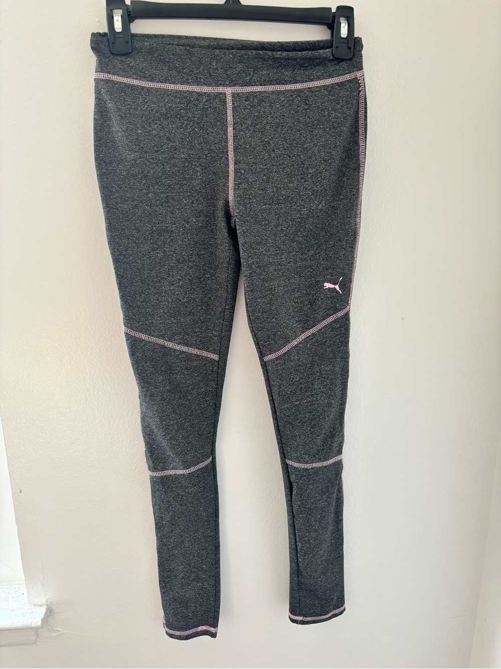 Puma Kids Black Heather Leggings with Pink Stitching